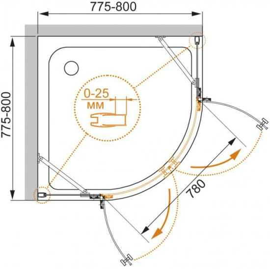 Душевой уголок Cezares Crystal-S-R-2-80-C-Cr