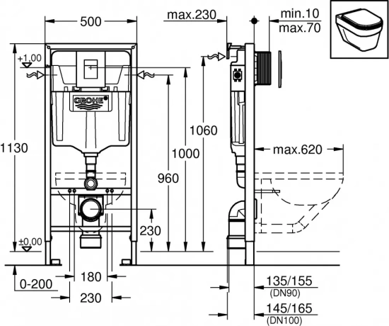 Инсталляция Grohe Rapid SL 38772001 с кнопкой смыва + унитаз подвесной WeltWasser Gelbach 004 GL-WT