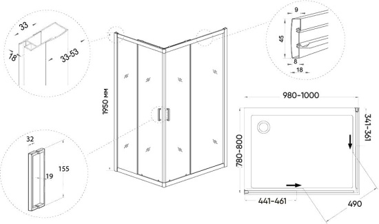 Душевой уголок Veconi Rovigo RV-10 110x80