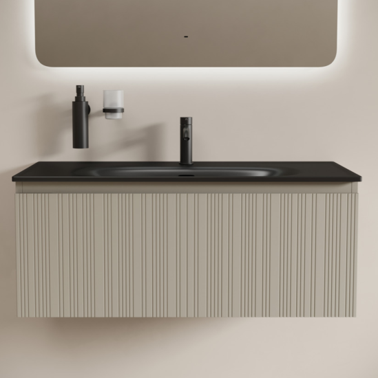 Тумба с раковиной Sancos Code 100 подвесная, серая платина, раковина черная