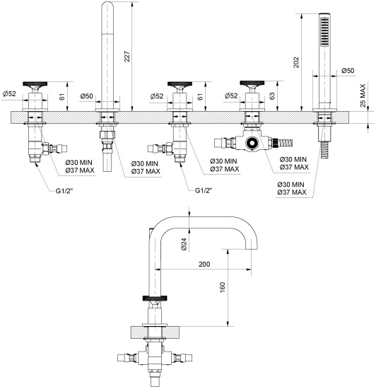 Смеситель на борт ванны Migliore Reversa 28204 золото