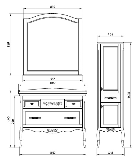 Мебель для ванной ASB-Woodline Модерн 105 рошфор, белая патина