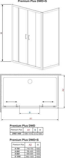 Душевой уголок Radaway Premium Plus DWD+S 140x75 прозрачное стекло