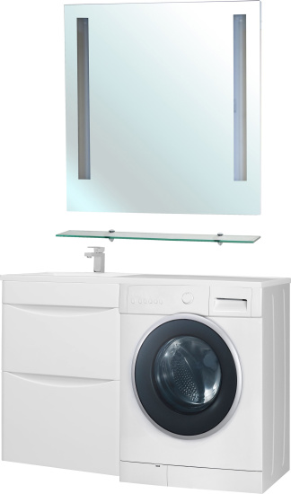 Тумба с раковиной Bellezza Олиссия 120 белая, под стиральную машину, 2 ящика