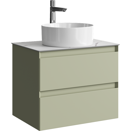 Тумба с раковиной Aqwella 5 stars Geometria 65 подвесная 2 ящика, зеленый шалфей, столешница белый мрамор