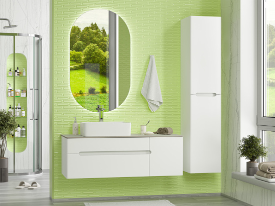 Тумба под раковину Misty Роял 120 белая подвесная, со столешницей