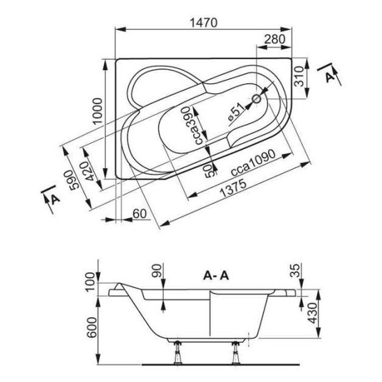Акриловая ванна Vagnerplast Selena 147x100 R