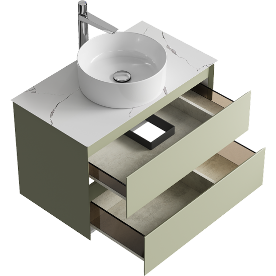 Тумба с раковиной Aqwella 5 stars Geometria 80 подвесная 2 ящика, зеленый шалфей, столешница белый мрамор