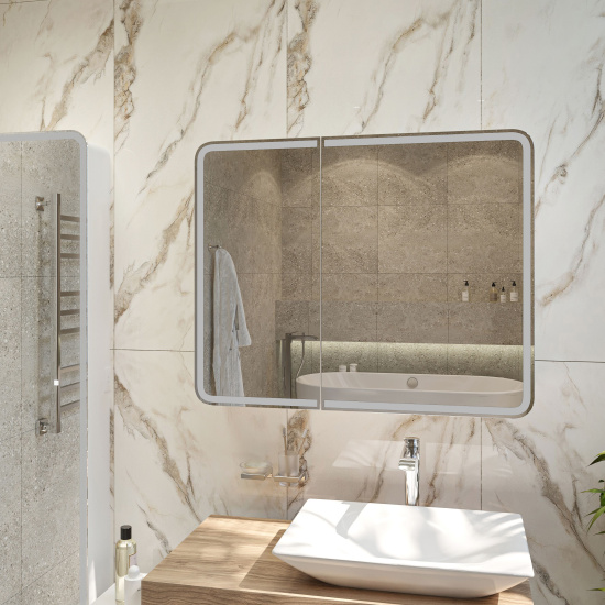 Зеркало-шкаф Stworki Ольборг МВК080 100, с подсветкой, с розеткой