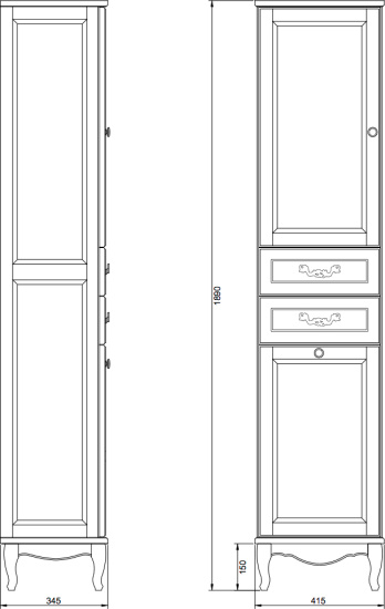 Пенал ValenHouse Эллина 40 L с бельевой корзиной, кальяри, фурнитура хром