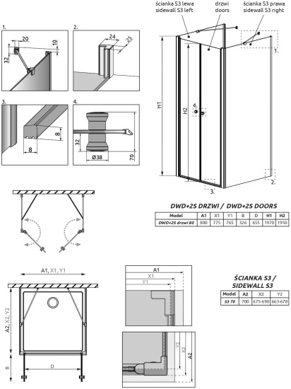 Душевой уголок Radaway EOS DWD+2S 80x70