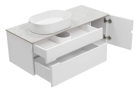 Тумба с раковиной Misty Роял 120 белая подвесная, со столешницей