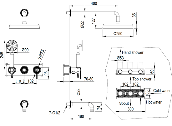 Душевая система Boheme Eterna 174-2-BR с изливом