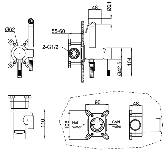 Гигиенический душ Boheme Uno 467-CR со смесителем