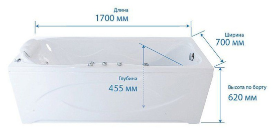 Акриловая ванна Triton Эмма 170х70 с гидромассажем