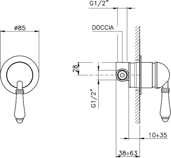 Смеситель для душа Nicolazzi Signal 3406MCR75 с внутренней частью, хром