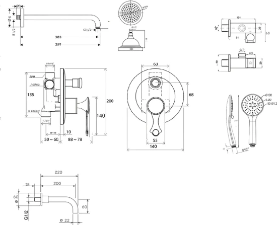 Душевая система Bronze de Luxe Yasmina NT800/B03