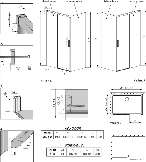 Душевой уголок Radaway Idea Black KDJ 110x90 L