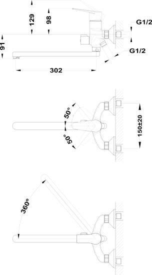 Смеситель для ванны Teka Manacor 841211250 универсальный