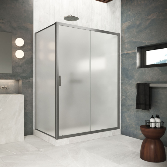 Душевой уголок Vegas Glass ZP+ZPV Protec 125*75 11 10, профиль оружейная сталь, стекло сатин
