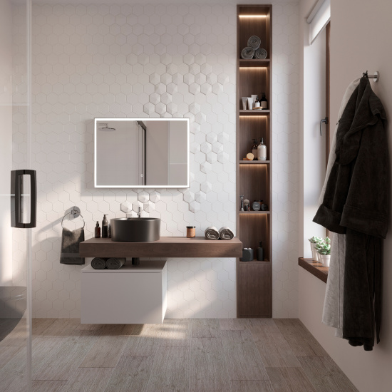 Зеркало Stworki Ольборг 80 с подсветкой, сенсор на зеркале, серое