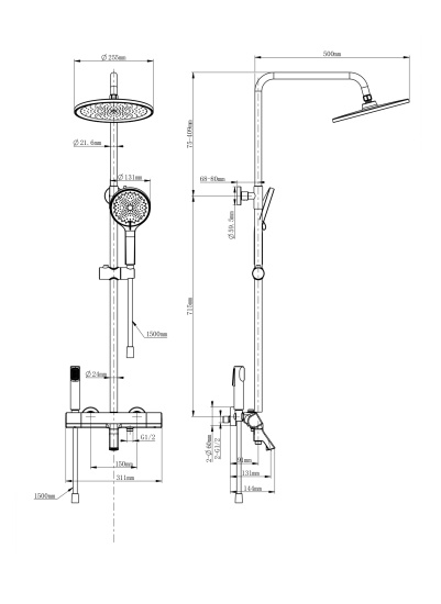 Душевая стойка Wonzon & Woghand The One WW-B3094-BG с термостатом