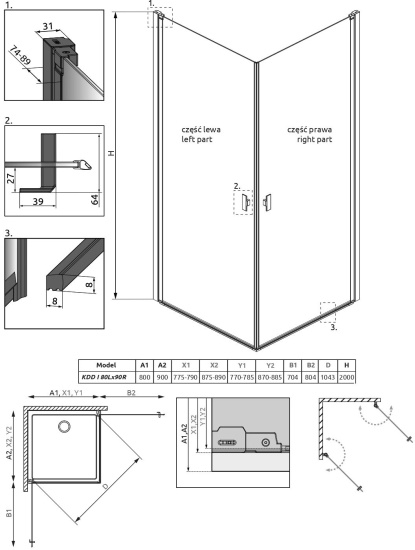 Душевой уголок Radaway Nes Black KDD I Frame 80x90