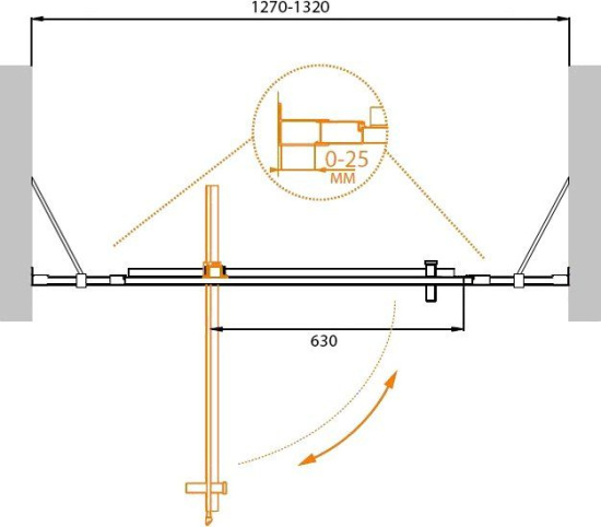 Душевая дверь в нишу Cezares Molveno-BA-12-90+60-P-Cr