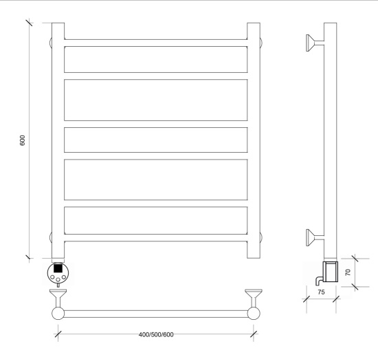 Полотенцесушитель электрический Secado Триада 2 60/40 L, хром