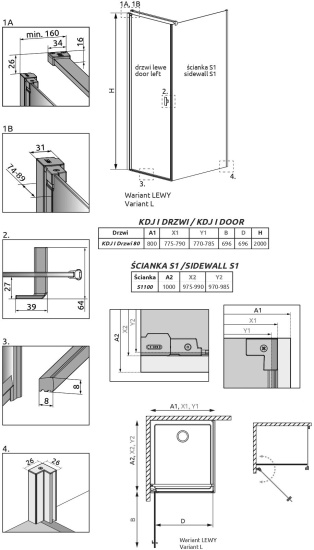 Душевой уголок Radaway Nes Black KDJ I 80x100 L