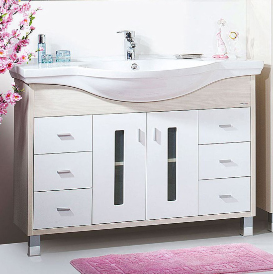 Мебель для ванной Бриклаер Бали 120 светлая лиственница, белый глянец