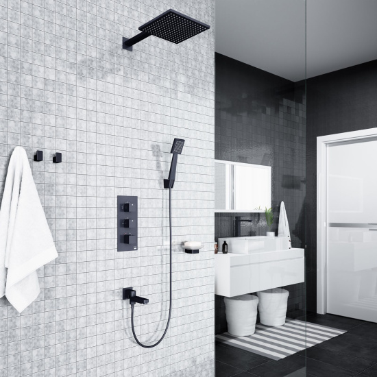 Душевая система с термостатом Timo Tetra-thermo SX-0199/03SM черная встраиваемая