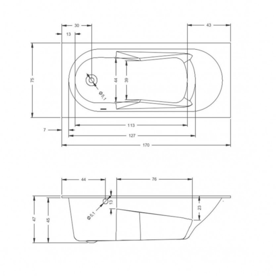 Акриловая ванна Riho Lazy L 170x75 см