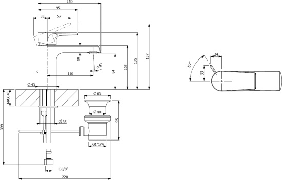 Смеситель для раковины Villeroy & Boch Liberty TVW10700100061