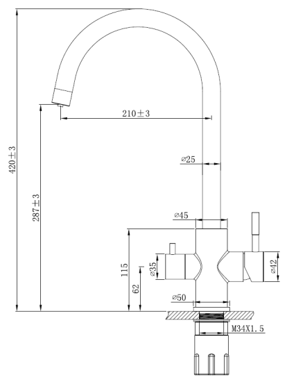 Смеситель для кухни Esko Kitchen GR 04 B с подключением к фильтру