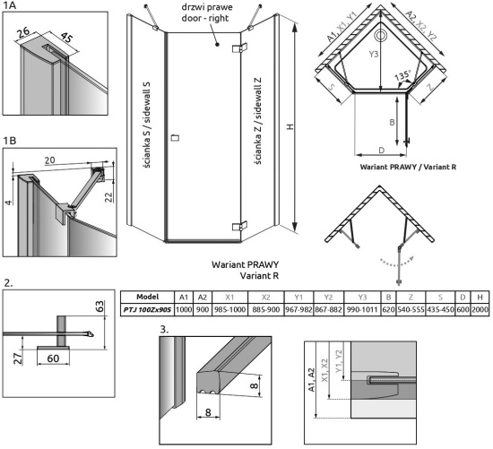 Душевой уголок Radaway Essenza New PTJ 100х90 R