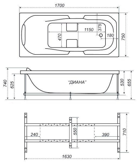 Акриловая ванна Triton Диана 170х75 см