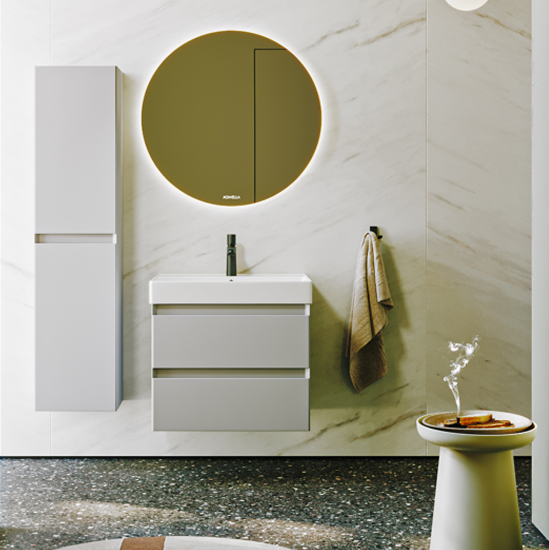 Тумба с раковиной Aqwella 5 stars Geometria 65 подвесная, 2 ящика, серый туман