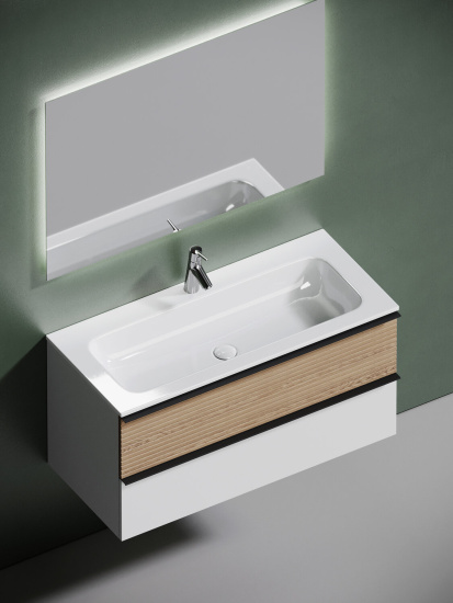 Тумба с раковиной Sancos Delta 100 дуб светлый/белый, DL100W