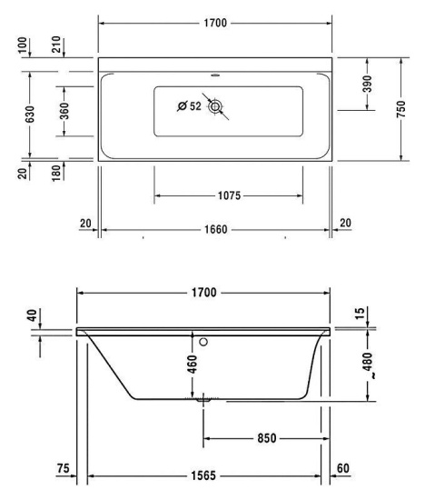 Акриловая ванна Duravit P3 Comforts 170х75 см наклон спины SX