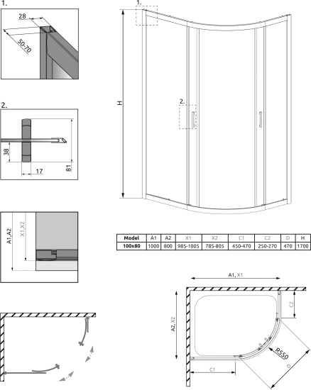 Душевой уголок Radaway Premium Plus E 100x80x170 матовое стекло