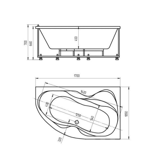 Акриловая ванна Акватек Вега R 170x105 см без гидромассажа