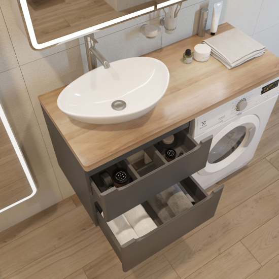 Тумба с раковиной Stworki Берген 60 серая со светлой столешницей 122, Moduo 55 Leaf, R