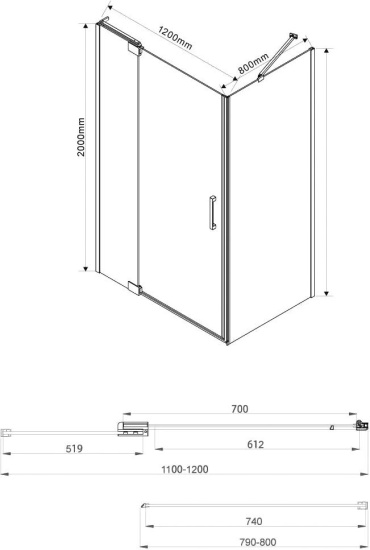 Душевой уголок Vincea Extra VSR-1E111280CL 120x80 см, профиль хром, стекло прозрачное
