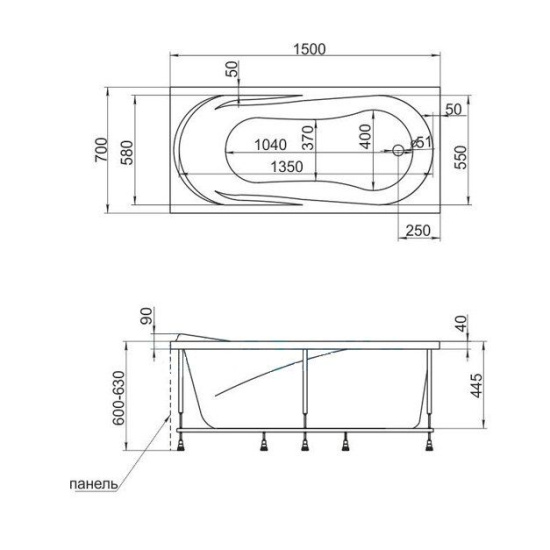 Акриловая ванна 1MarKa Medea 150х70 см