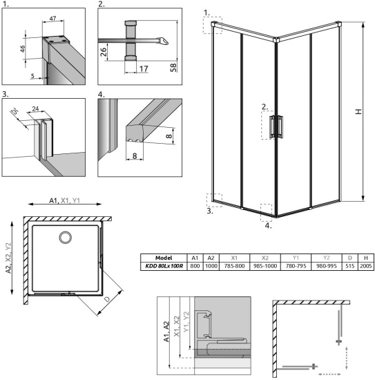 Душевой уголок Radaway Idea Black KDD 80x100
