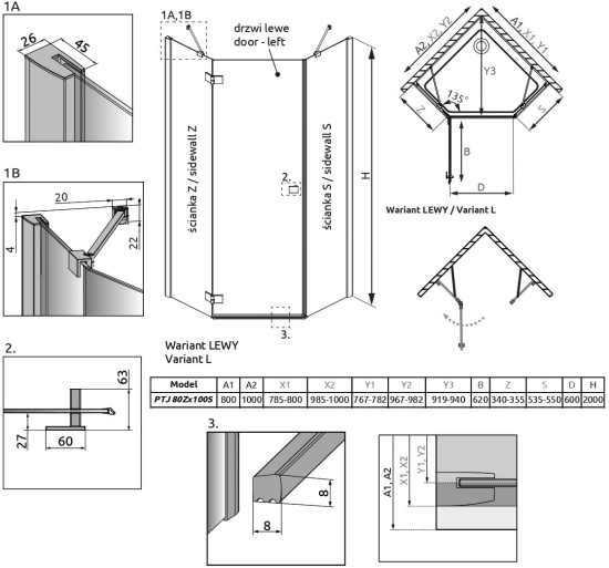 Душевой уголок Radaway Essenza New PTJ 80х100 L