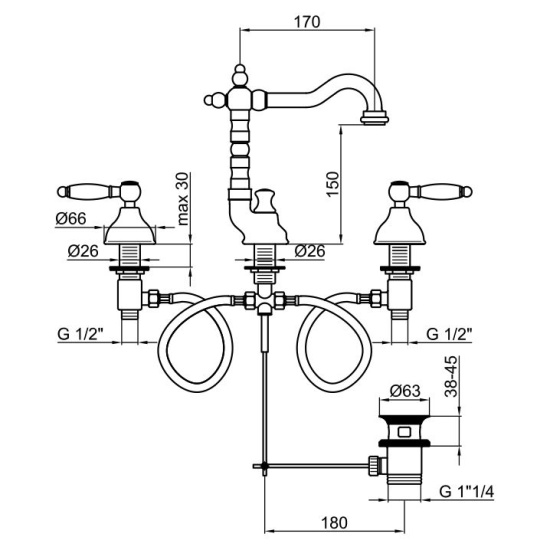 Смеситель для раковины Webert Dorian DO750202065 бронза