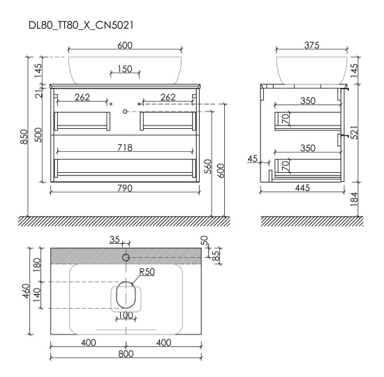 Тумба с раковиной Sancos Delta 80 дуб красный/графит, DL80GR