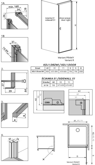 Душевой уголок Radaway Nes KDJ I 90x70 R
